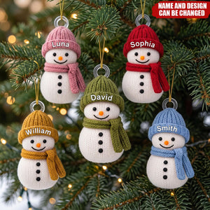 Custom Knitted Snowman, Winter Acrylic Ornament - Personalized Christmas Birthday Gifts For Family,Friend - Personalized Ornament