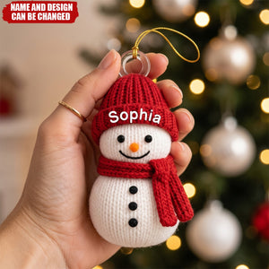Custom Knitted Snowman, Winter Acrylic Ornament - Personalized Christmas Birthday Gifts For Family,Friend - Personalized Ornament