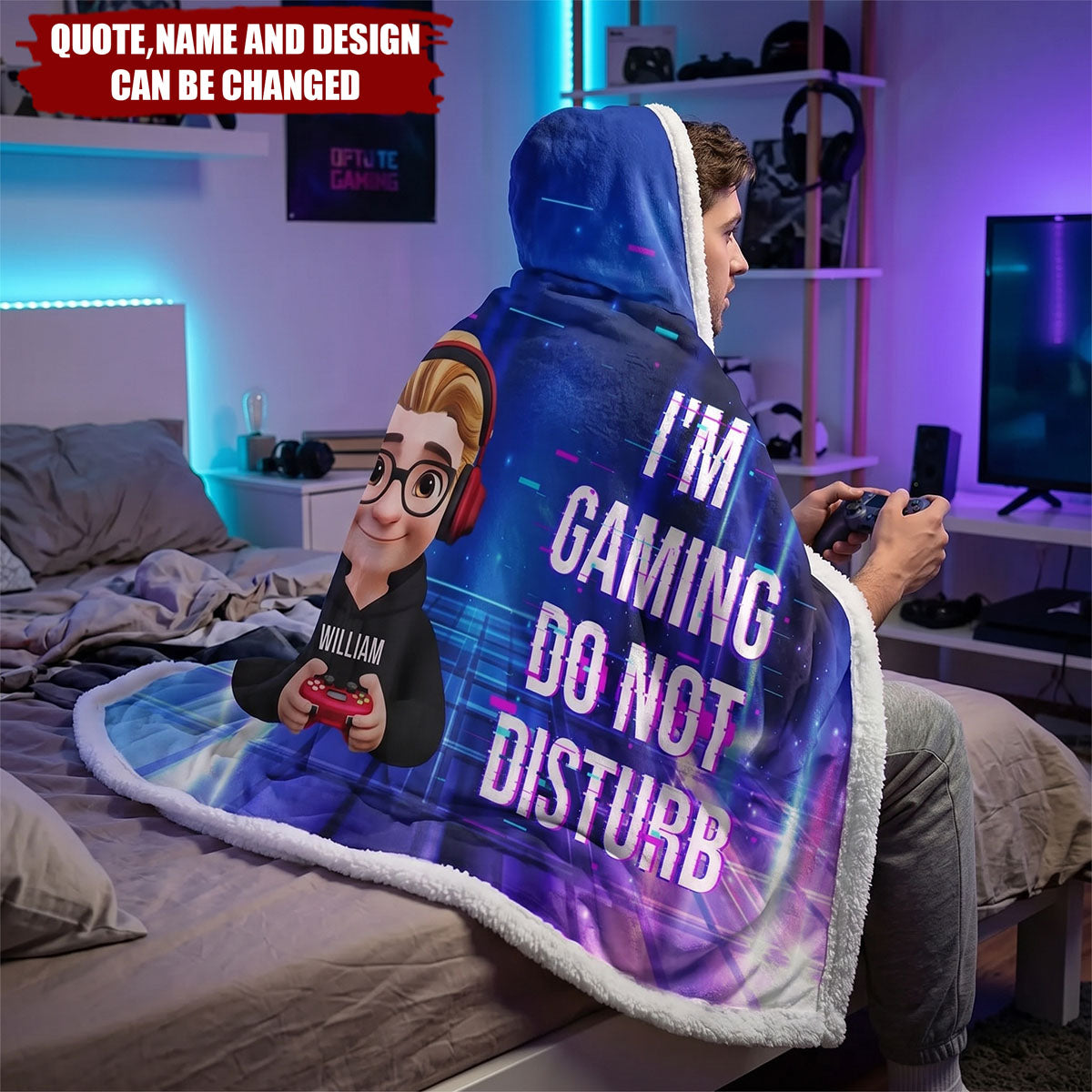 I Am Gaming Do Not Disturb 3D Effect Gamer - Personalized Wearable Hooded Blanket