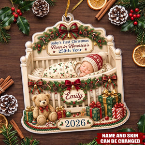 Custom First Christmas Acrylic Ornament - Personalized America 250th Anniversary Christmas Gifts For New Moms, New Dads, New Parents