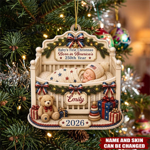 Custom First Christmas Acrylic Ornament - Personalized America 250th Anniversary Christmas Gifts For New Moms, New Dads, New Parents