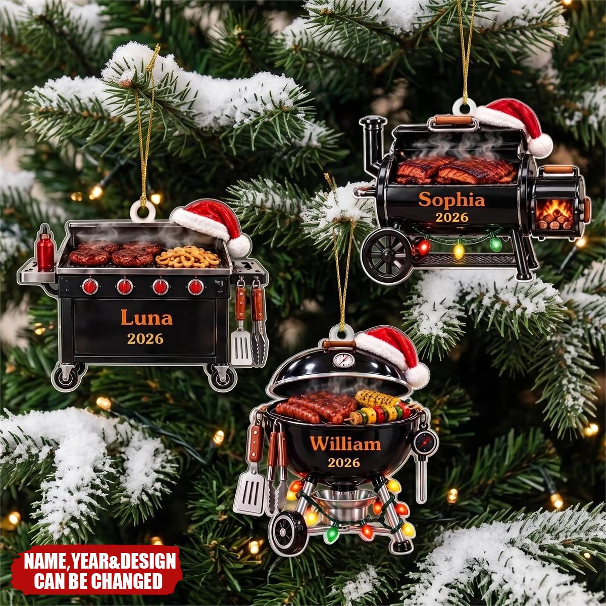 Custom Name Christmas BBQ Gifts For Grill Masters - Personalized Acrylic Ornament