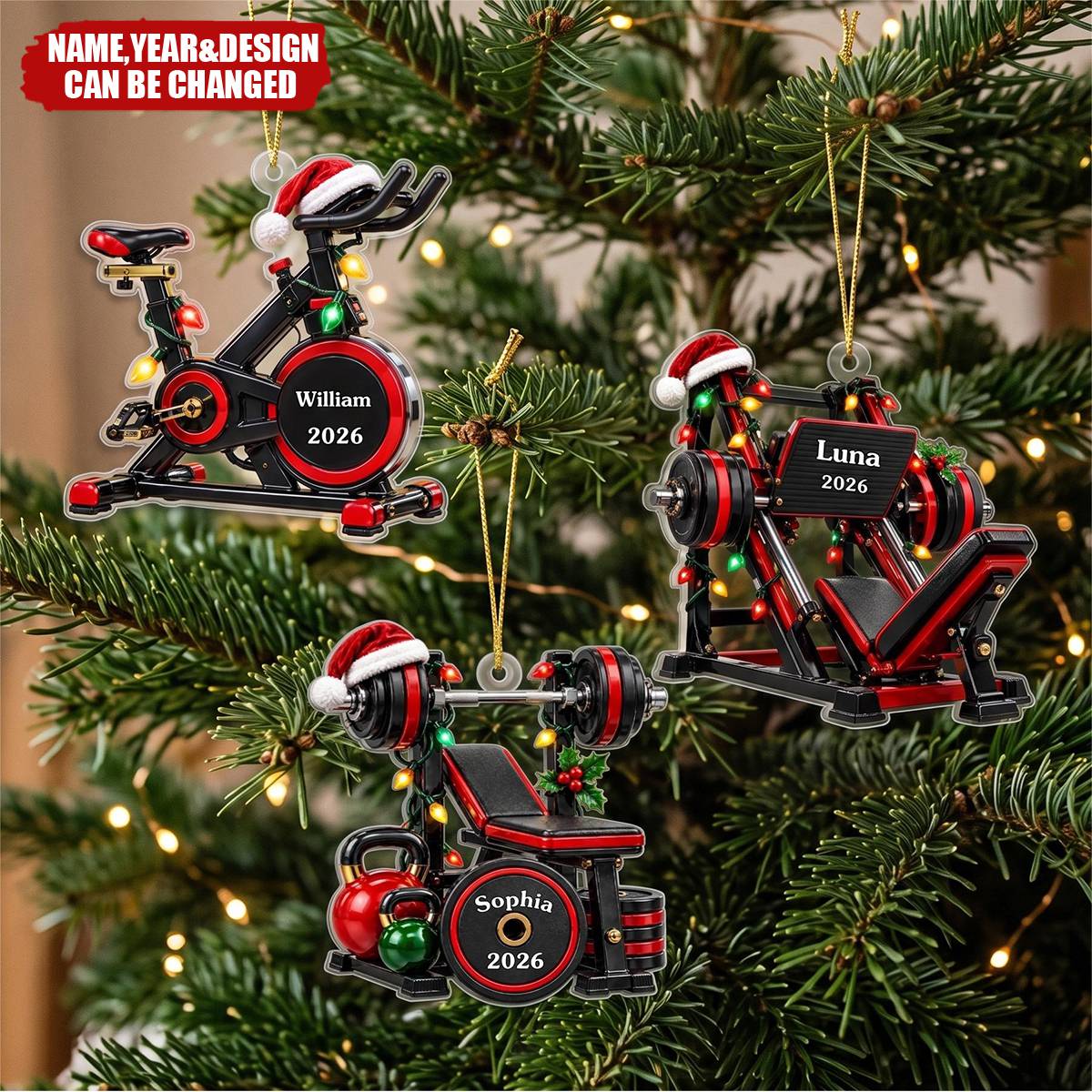 Custom Name Gym Christmas Gifts for Fitness Lovers - Personalized Acrylic Ornament