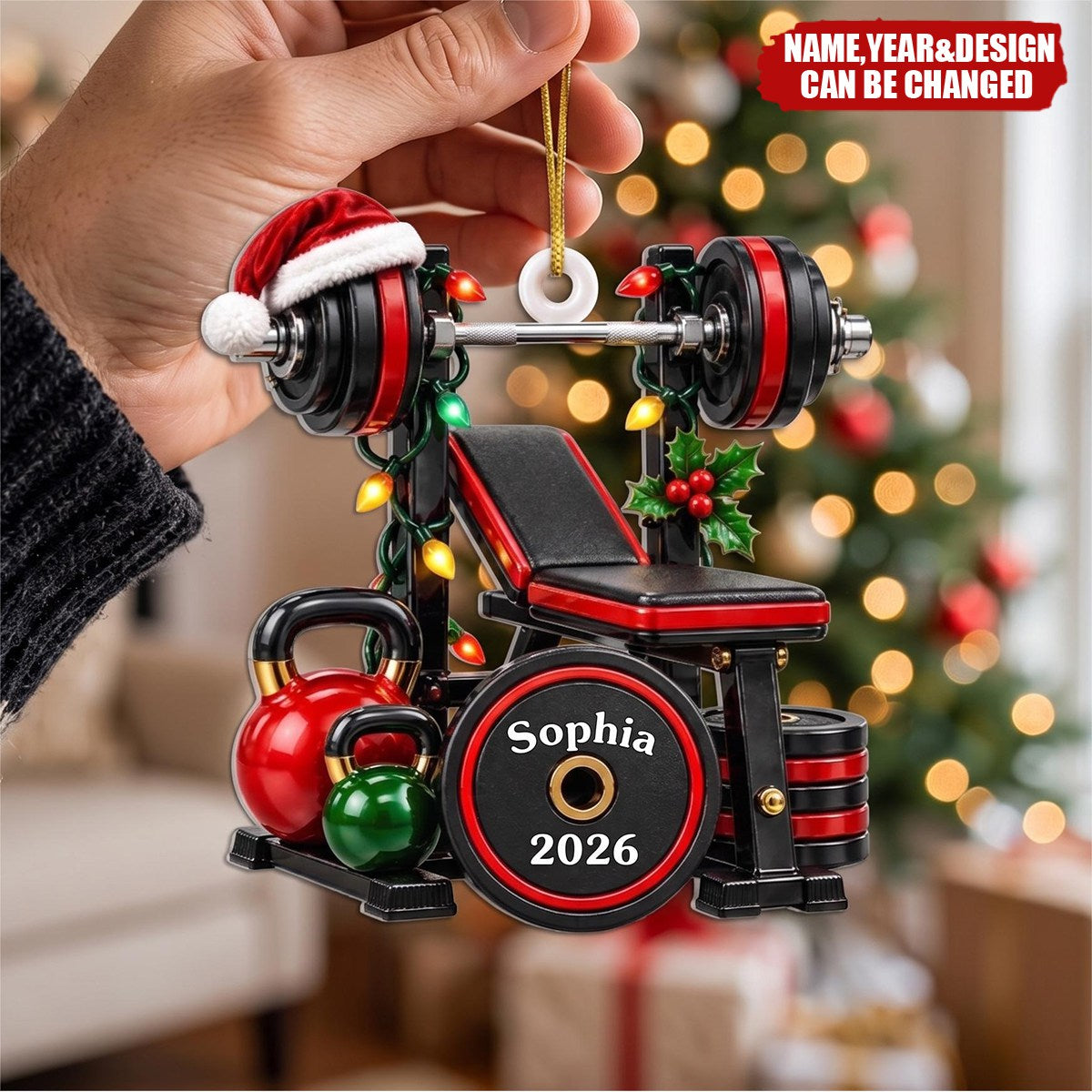 Custom Name Gym Christmas Gifts for Fitness Lovers - Personalized Acrylic Ornament