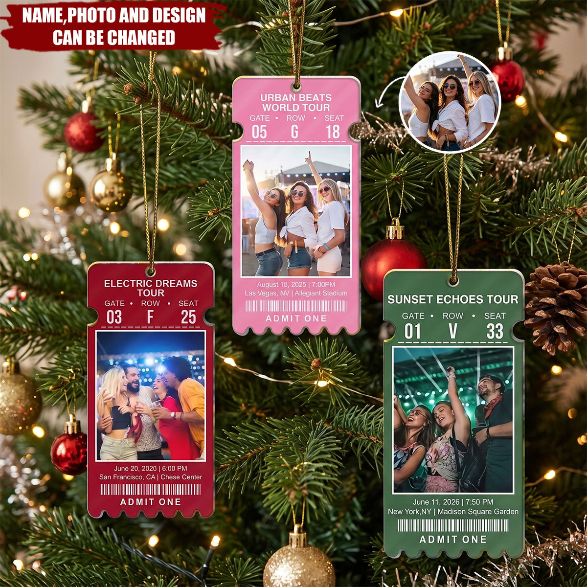 Keepsake For Fans, Music Lovers - Personalized Custom Photo Concert Ticket Acrylic Ornament