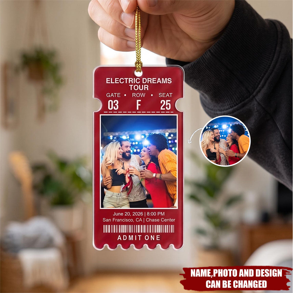 Keepsake For Fans, Music Lovers - Personalized Custom Photo Concert Ticket Acrylic Ornament
