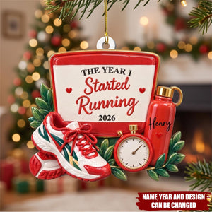 Custom Name Christmas Gifts For Sports Loves - Personalized Acrylic Ornament - The Year I Started Running