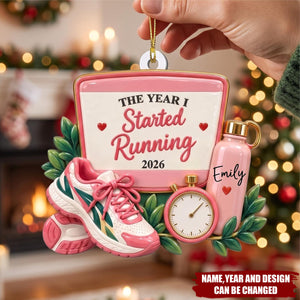 Custom Name Christmas Gifts For Sports Loves - Personalized Acrylic Ornament - The Year I Started Running
