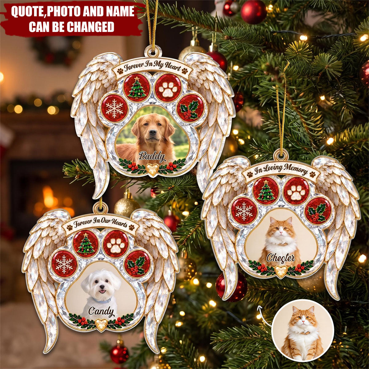 Custom Pet Photo Christmas Memorial Gifts For Dog And Cat Lovers - Personalized Acrylic Ornament