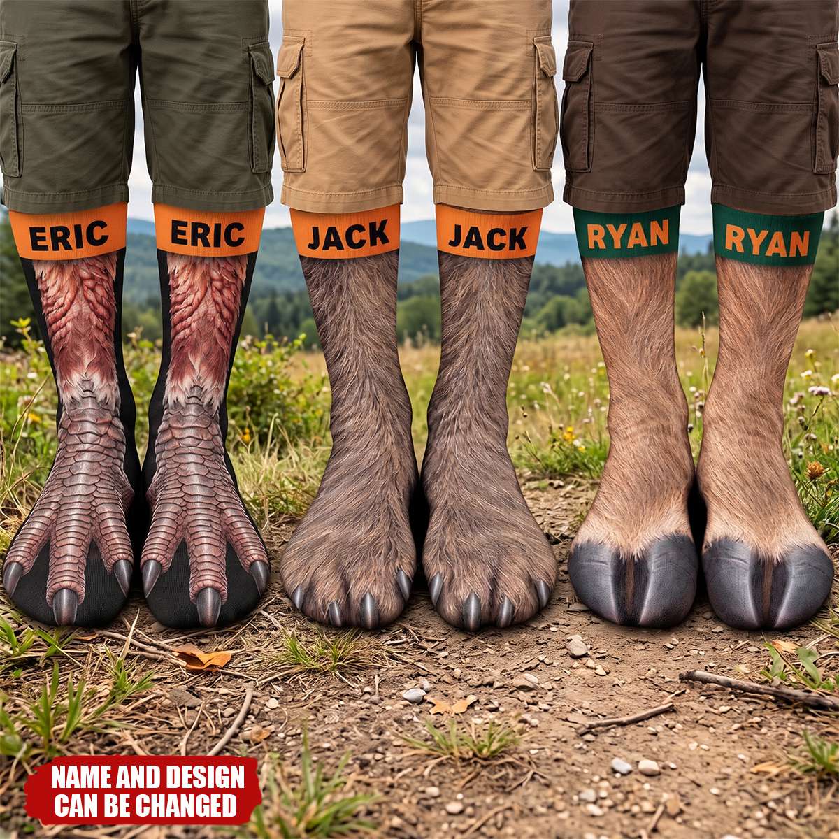 Funny Gag Gift For Hunters - Personalized Animal Paw Illusion Socks
