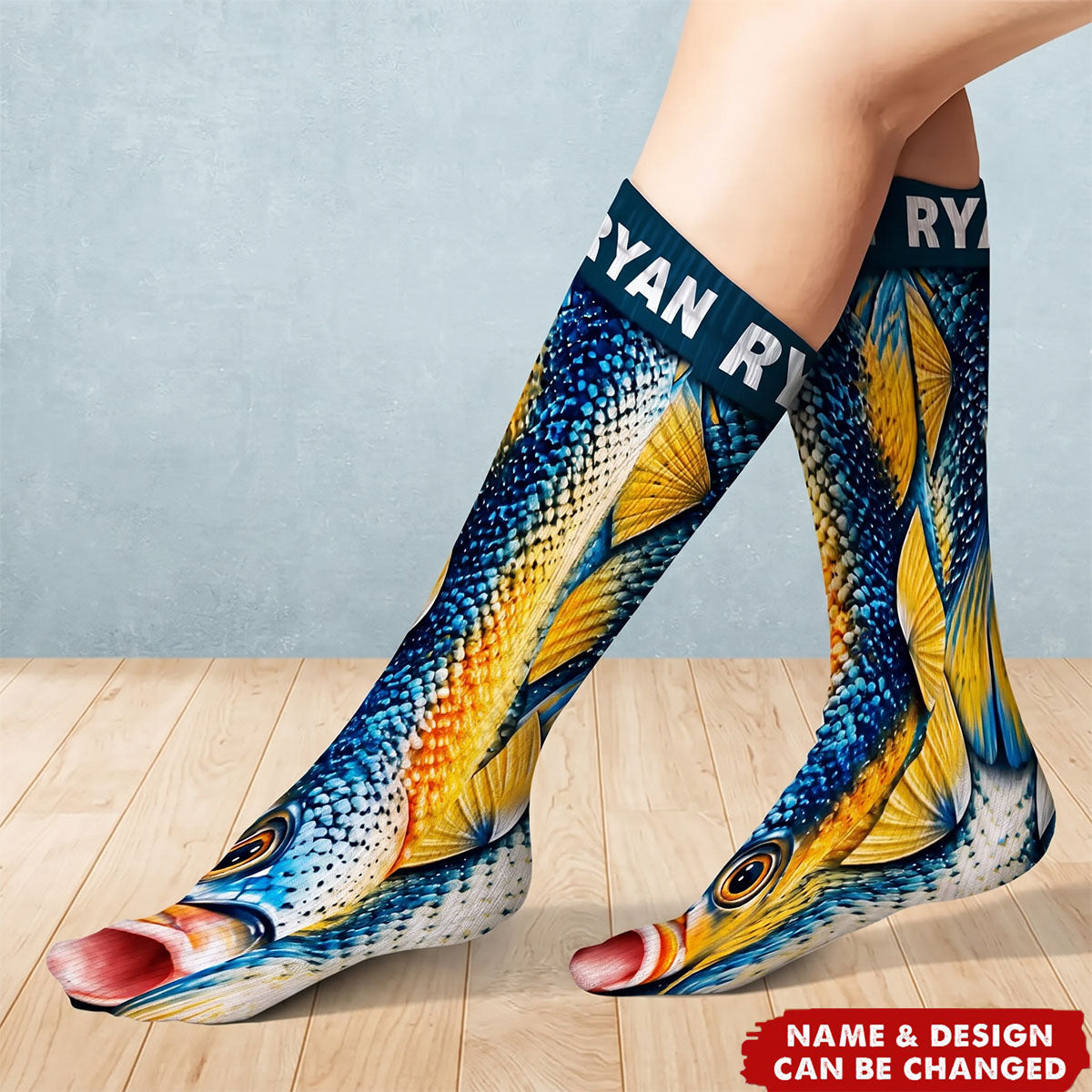 Funny Gag Gift For Fisherman Husband Son - Personalized Fish Illusion Socks