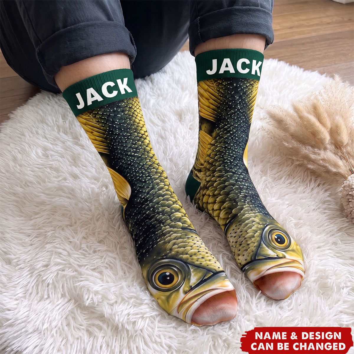 Funny Gag Gift For Fisherman Husband Son - Personalized Fish Illusion Socks