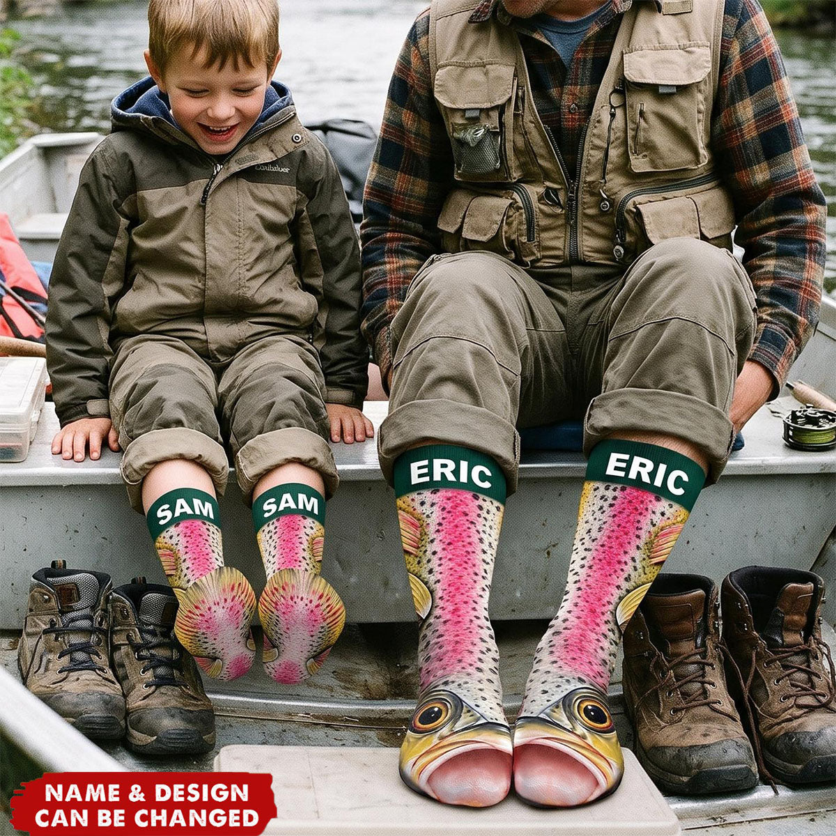 Funny Gag Gift For Fisherman Husband Son - Personalized Fish Illusion Socks