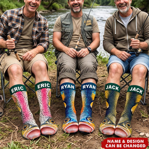 Funny Gag Gift For Fisherman Husband Son - Personalized Fish Illusion Socks