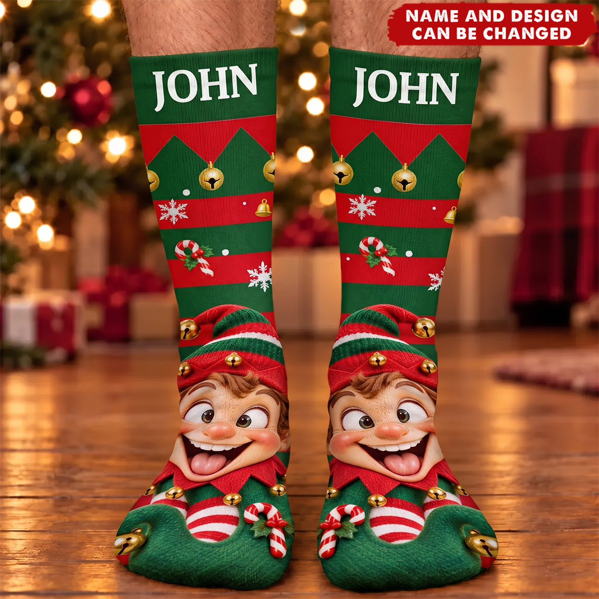 Funny Christmas Gag Gift For Him - Personalized Novelty Christmas Character Feet Socks