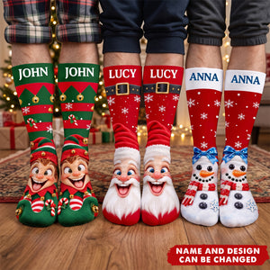 Funny Christmas Gag Gift For Him - Personalized Novelty Christmas Character Feet Socks