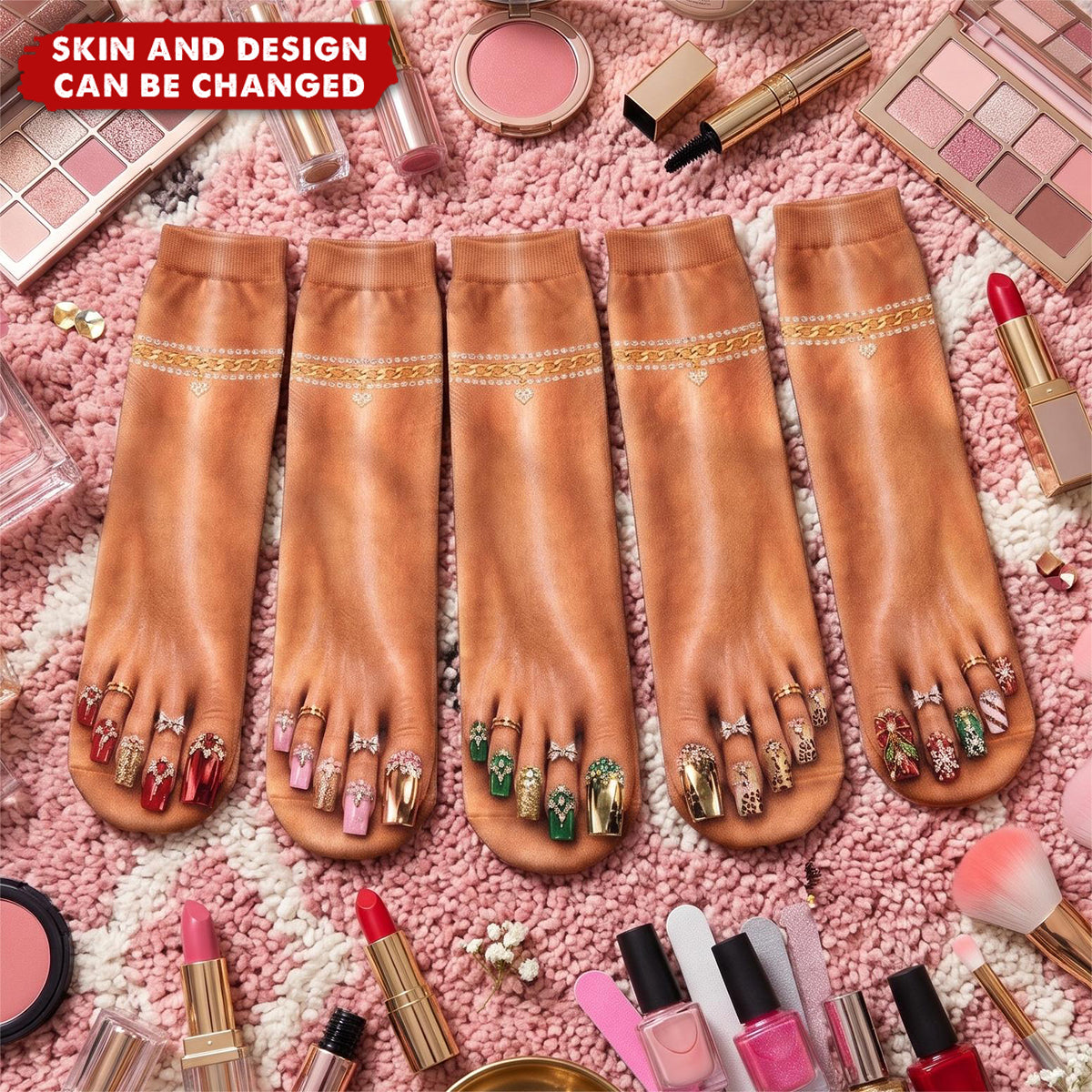 Funny Gag Gifts For Coworkers, Family, Besties - Fancy Boujee Toes Nails - Personalized Socks