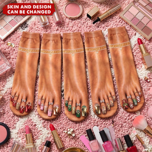 Funny Gag Gifts For Coworkers, Family, Besties - Fancy Boujee Toes Nails - Personalized Socks