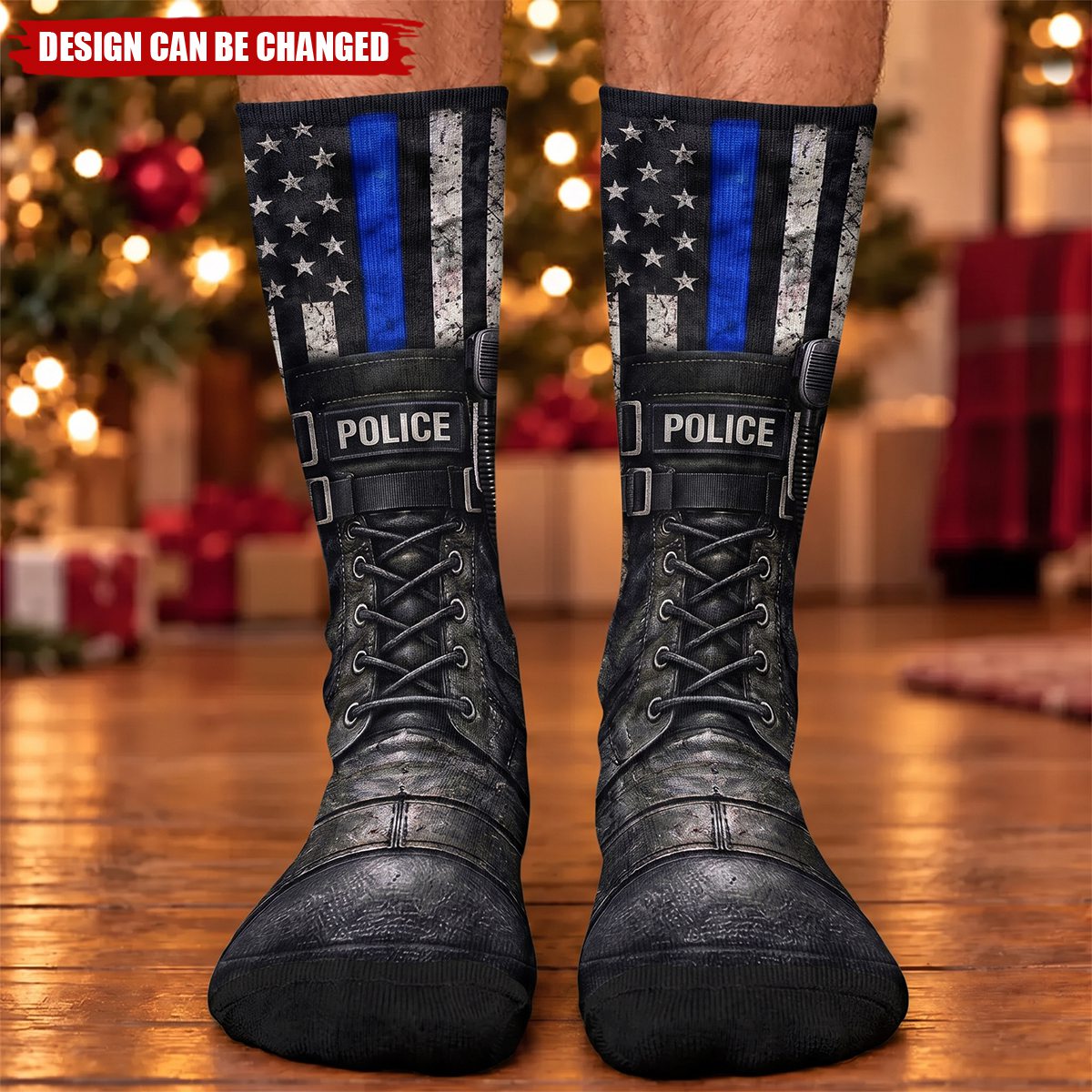 Funny Police 3D Thin Blue Line & K9 Design, Novelty Gag Gifts For Cops - Personalized Socks