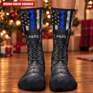 Funny Police 3D Thin Blue Line & K9 Design, Novelty Gag Gifts For Cops - Personalized Socks
