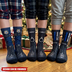 Funny Police 3D Thin Blue Line & K9 Design, Novelty Gag Gifts For Cops - Personalized Socks