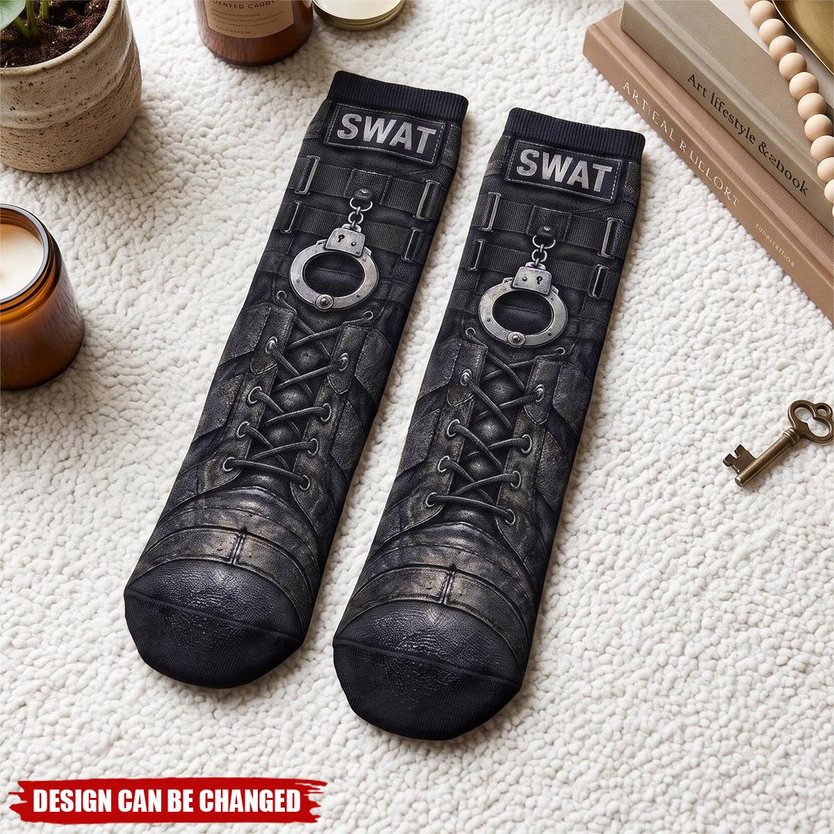 Funny Police 3D Thin Blue Line & K9 Design, Novelty Gag Gifts For Cops - Personalized Socks