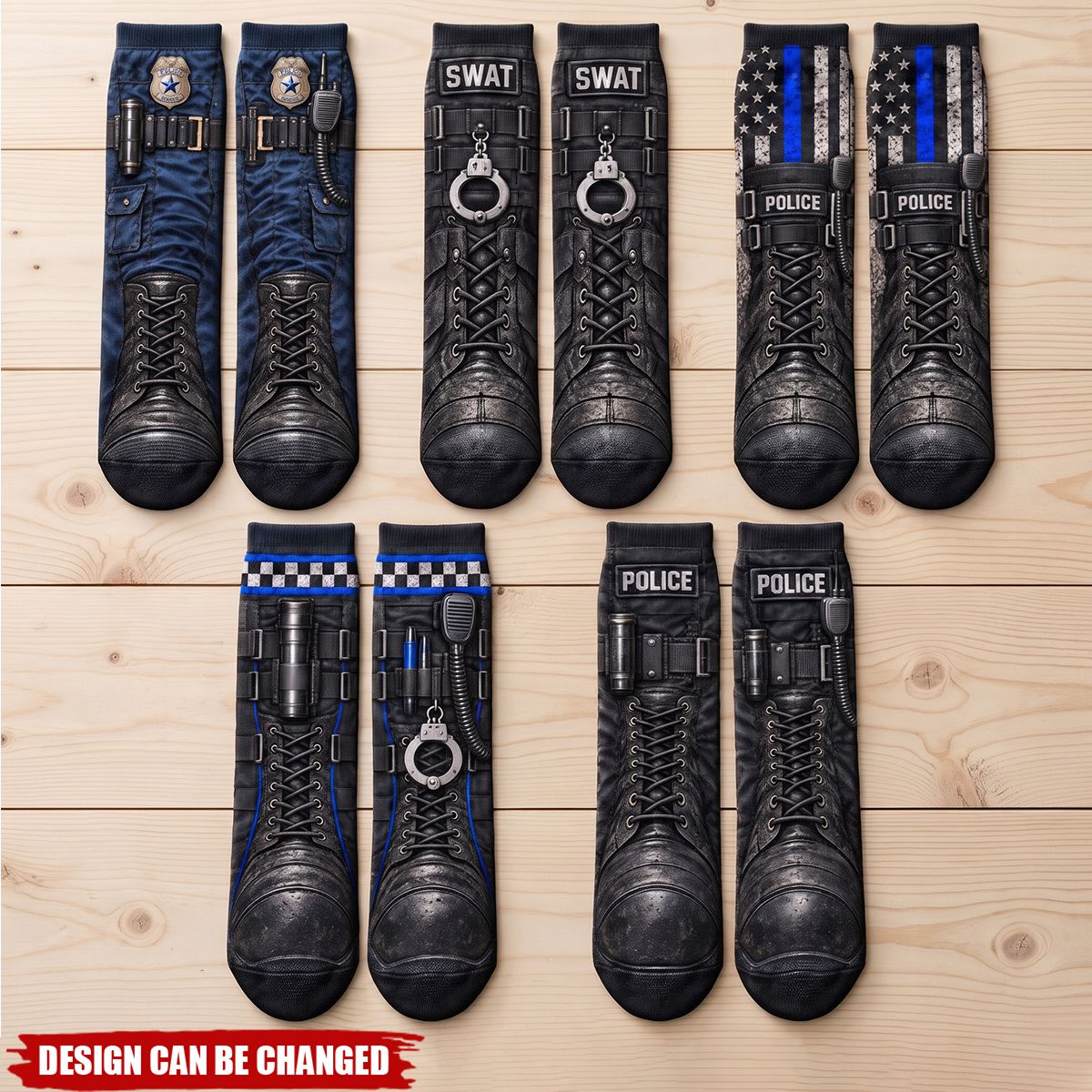 Funny Police 3D Thin Blue Line & K9 Design, Novelty Gag Gifts For Cops - Personalized Socks
