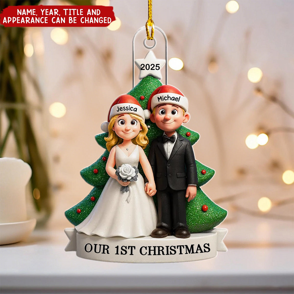 Groom & Bride Under Tree First Christmas - Personalized Christmas Acrylic Ornament