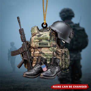 Army Uniform, Boots & Hat - Personalized Christmas Acrylic Ornament