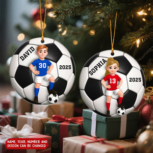 Soccer Girl Boy 3D Effect - Personalized Christmas Acrylic Ornament