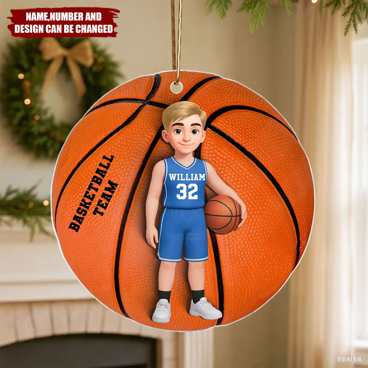 3D Effect Basketball Girl Boy - Personalized Christmas Acrylic Ornament