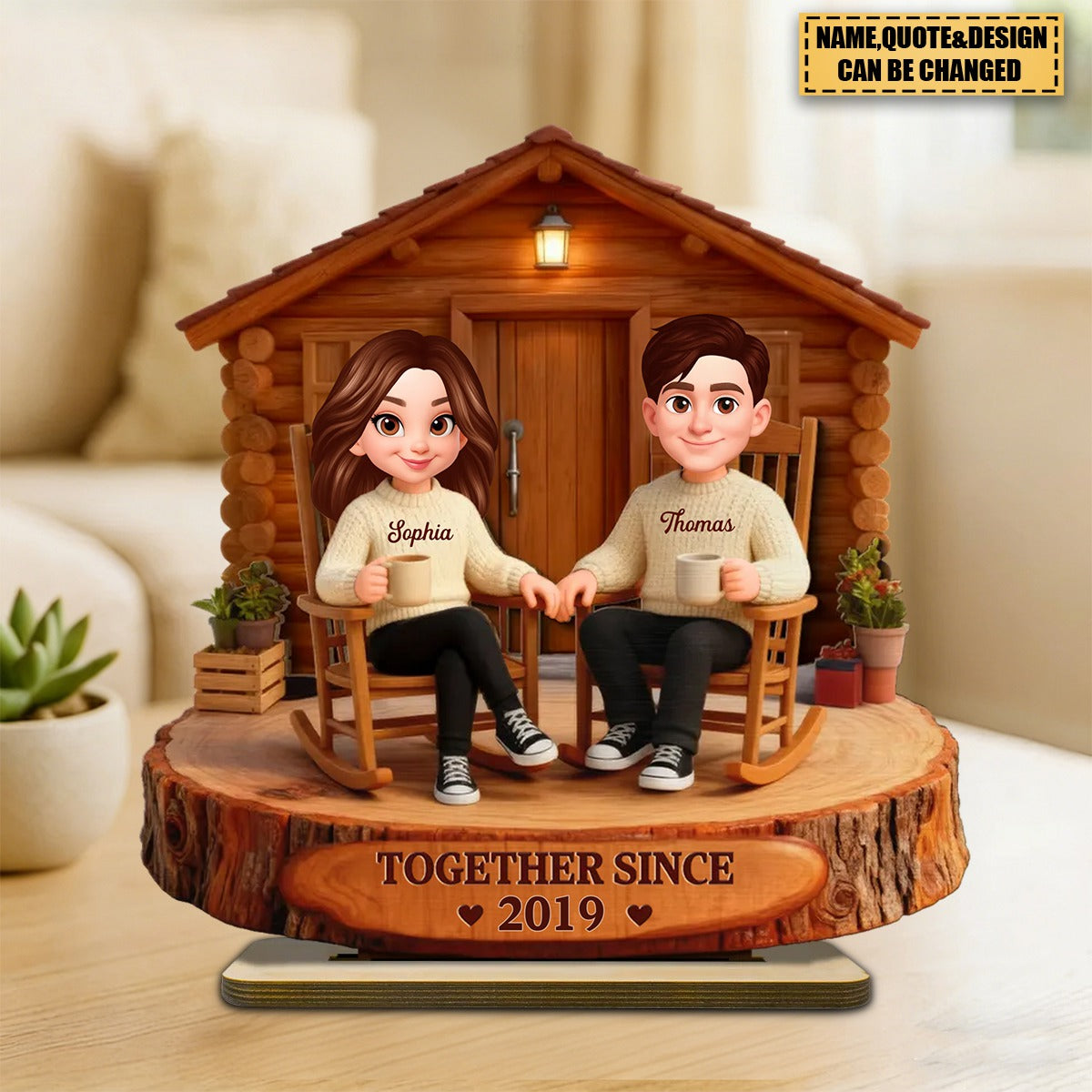 Eternal Love Couple Forever Together Wooden Cabin - Personalized 2-Layered Wooden Plaque