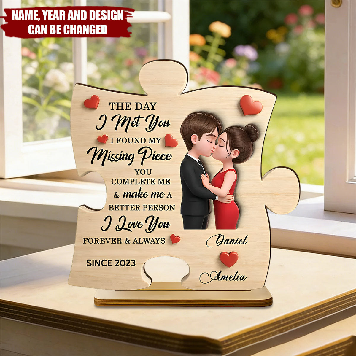 The Day I Met You Puzzle Sign - Personalized 2-Layered Wooden Plaque - Anniversary, Valentine's Day Gift, Gift For Him, Gift For Her