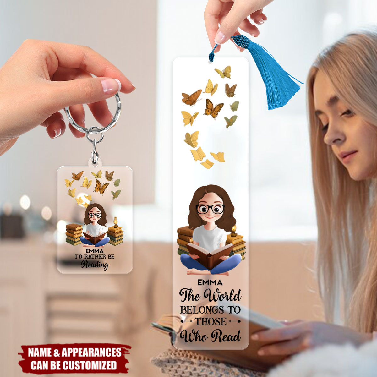 The World Belongs To Those Who Read - Personalized Acrylic Bookmark And Keychain Set