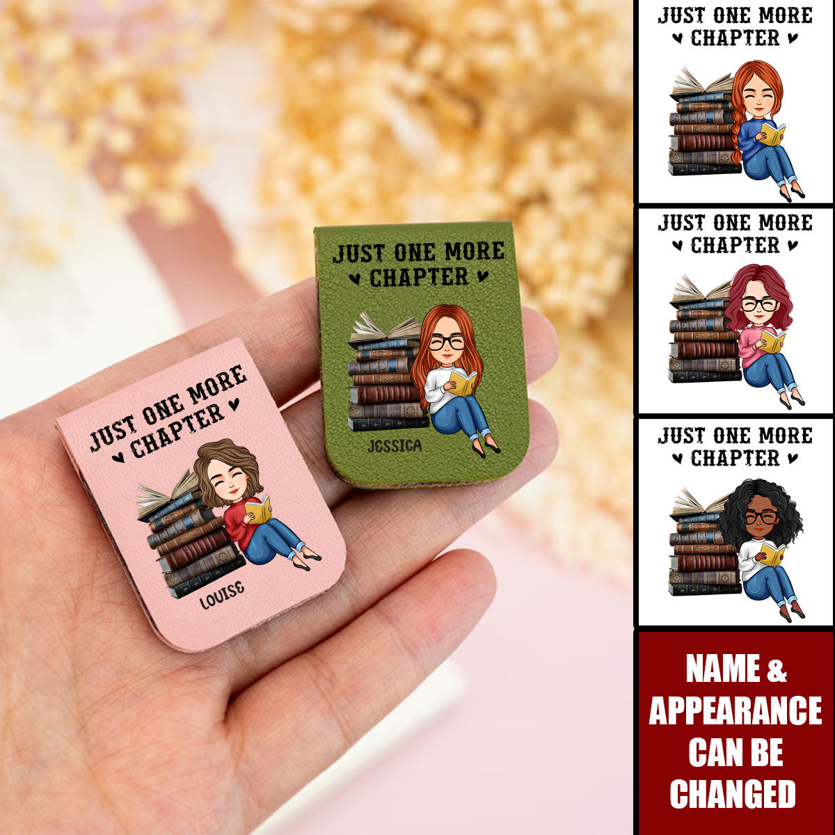 Just One More Chapter - Personalized Leather Magnetic Bookmark