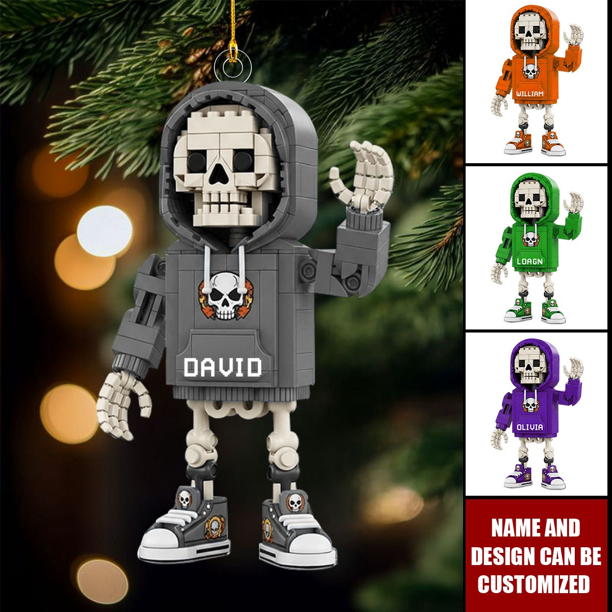 Building Block Style Skeleton - Personalized Christmas Acrylic Ornament