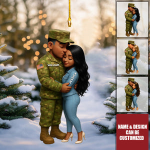 Army Hugging Couple - Personalized Christmas Acrylic Ornament