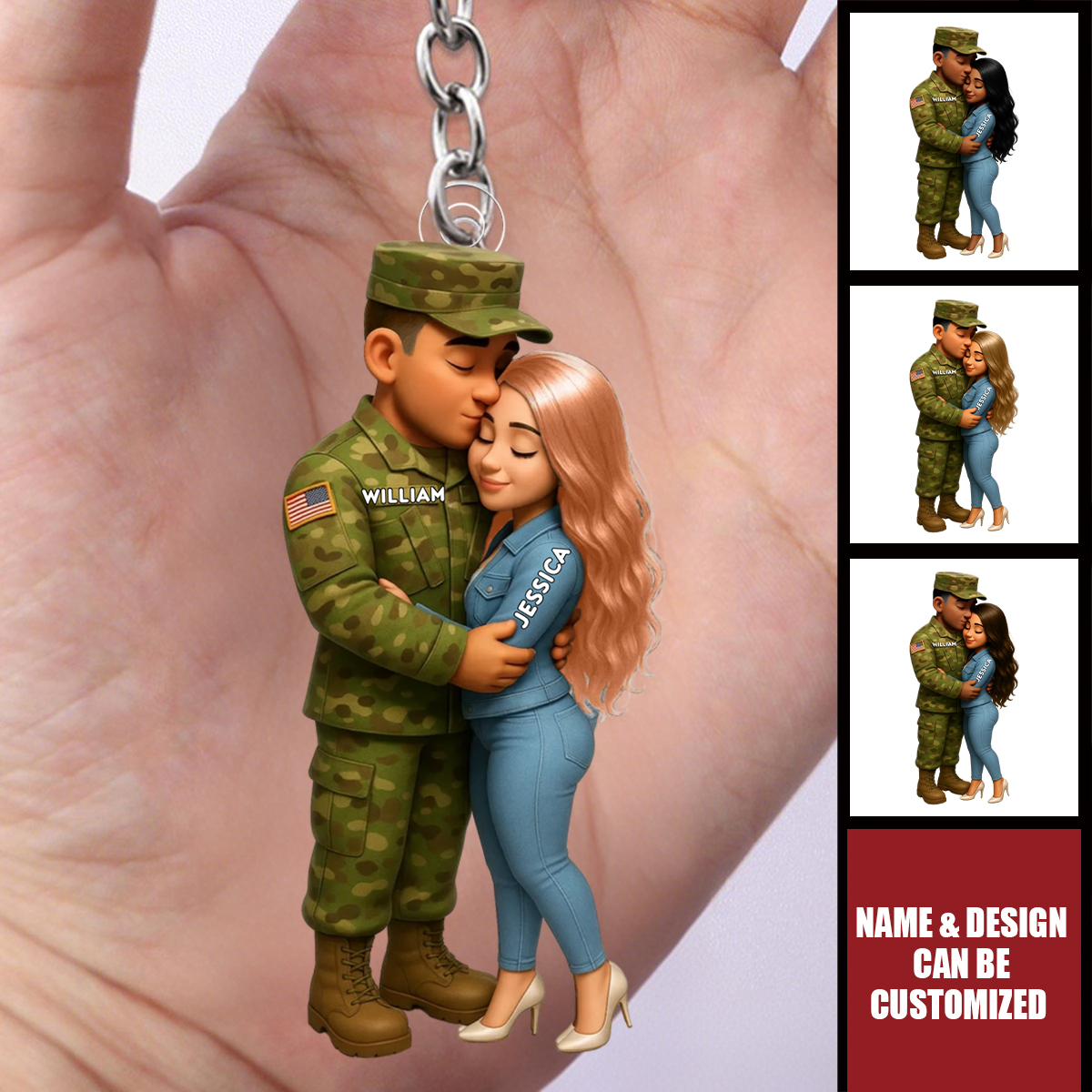Army Hugging Couple - Personalized Acrylic Keychain, Gift For Couple, For Him, For Her