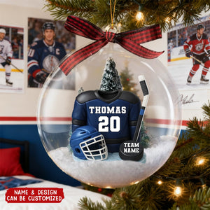 Hockey Kit- Personalized Snow Globe Ornament - Christmas Gift For Son, Grandson, Boyfriend