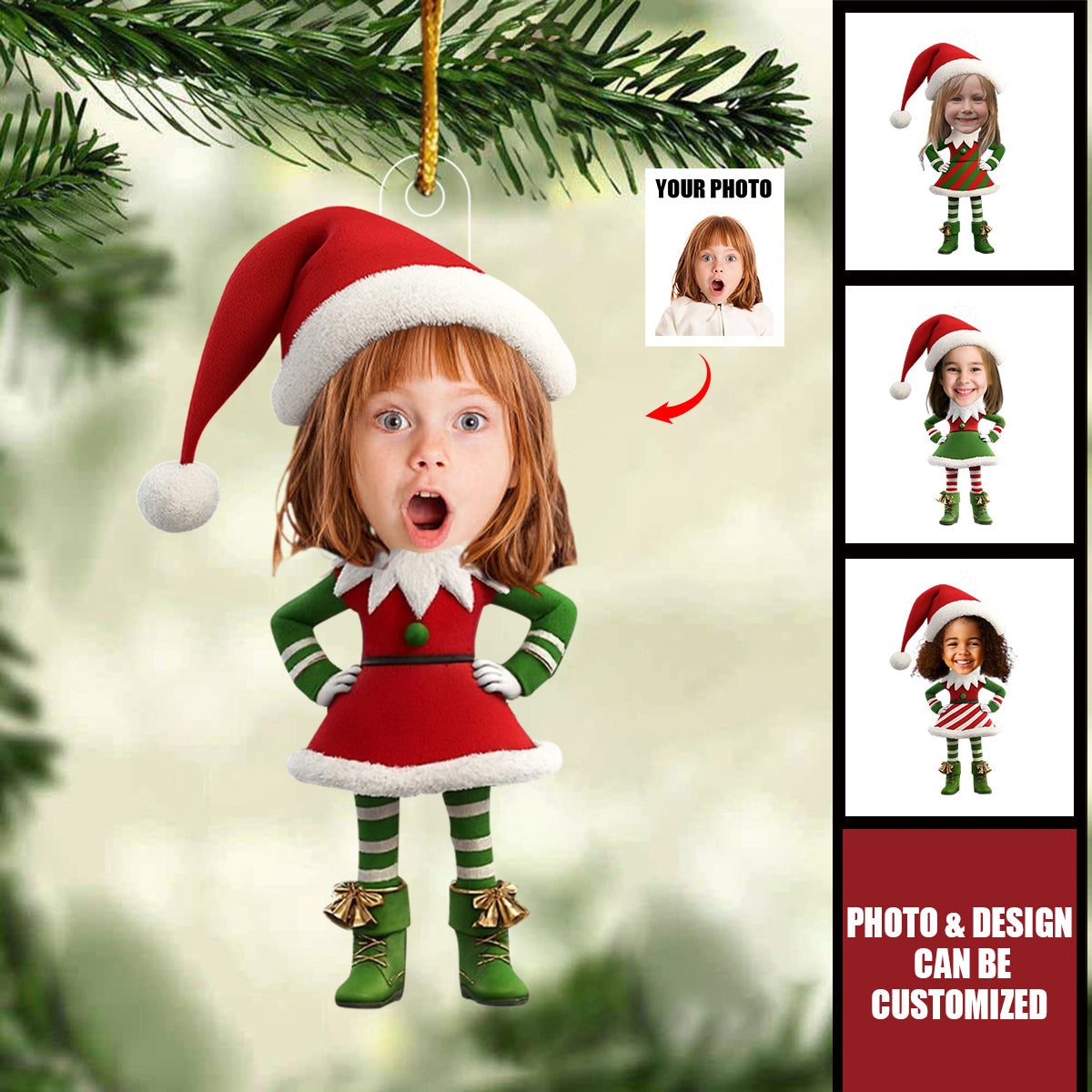 Custom Kid Face Cute Elf Baby - Personalized Acrylic Photo Ornament