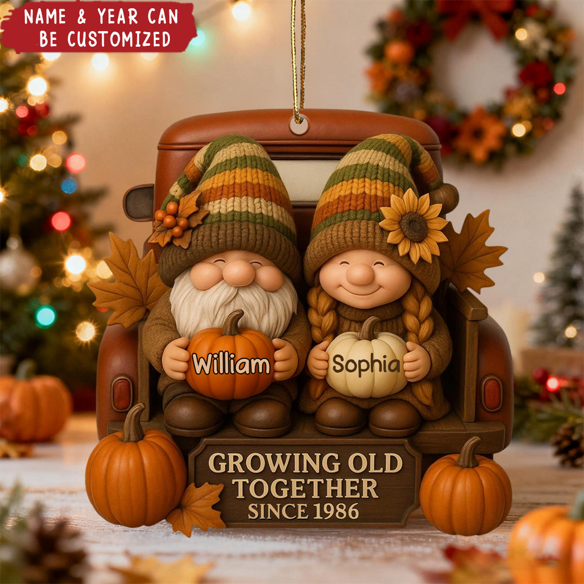 Dwarf Couple Growing Old Together - Personalized Acrylic Ornament, Anniversary Christmas Gift for Couples