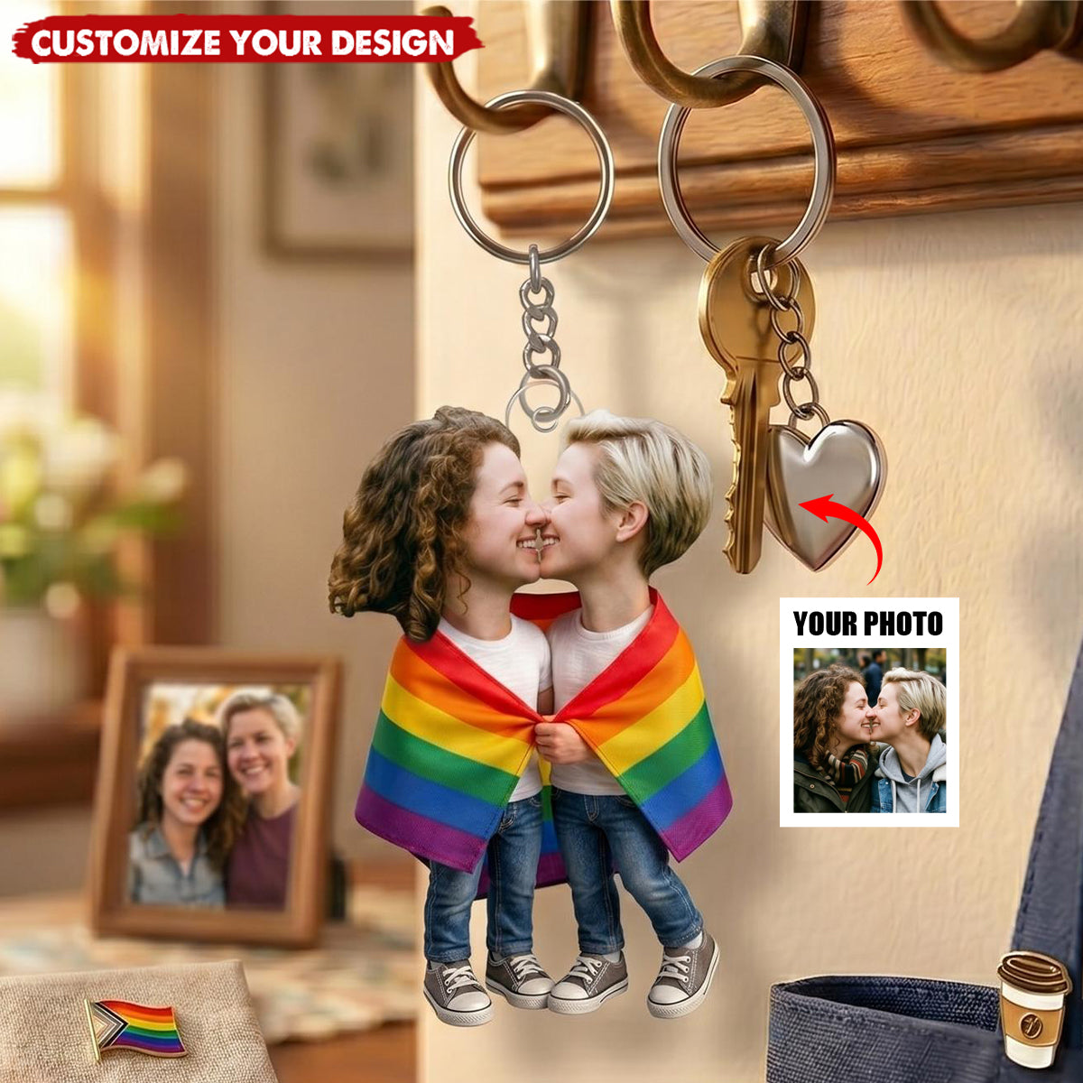 Custom Photo LGBT Couple Love Is Love - Personalized Acrylic Keychain