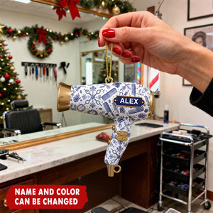 Personalized Hair Dryer Ornament – Acrylic Christmas Tree Decor for Hairdressers, Stylists, Salon Owners, Cosmetologists