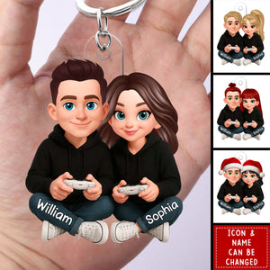 Couple Gaming Forever 2 Player Mode Signature Symbols Christmas - Personalized Acrylic Keychain