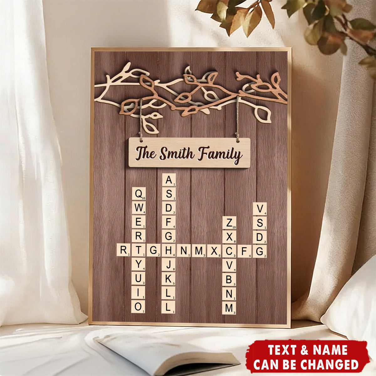Rustic Vintage Tree Branch Family Crossword Puzzle Art - Personalized Poster - Heartfelt Christmas Gift For Family