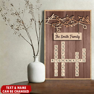 Rustic Vintage Tree Branch Family Crossword Puzzle Art - Personalized Poster - Heartfelt Christmas Gift For Family