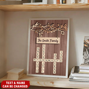 Rustic Vintage Tree Branch Family Crossword Puzzle Art - Personalized Poster - Heartfelt Christmas Gift For Family