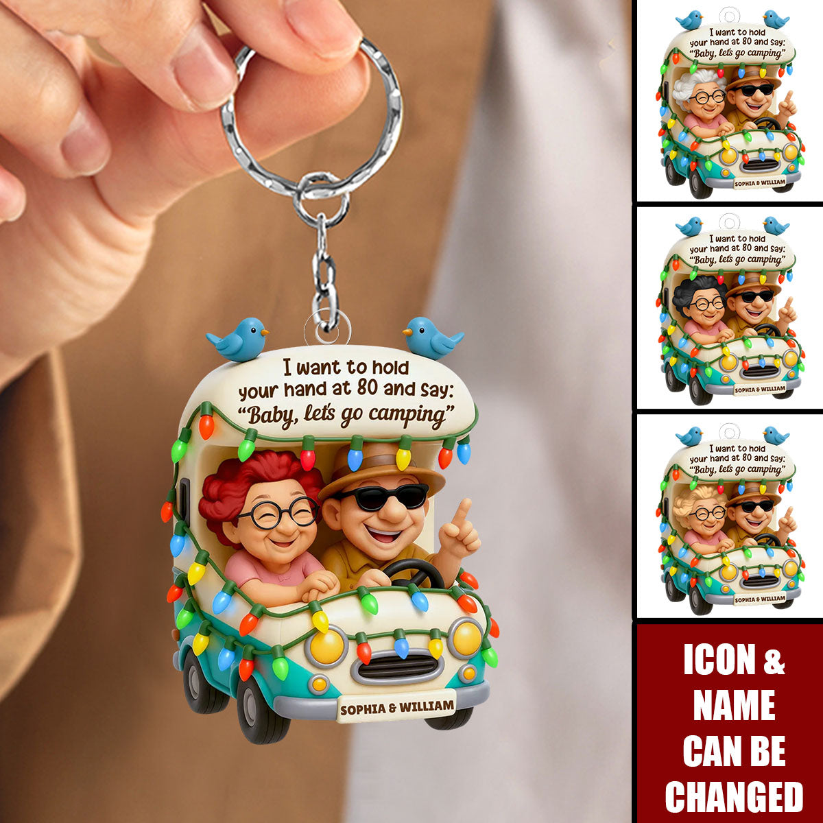 Baby Let's Go Camping Old Couple - Personalized Acrylic Keychain