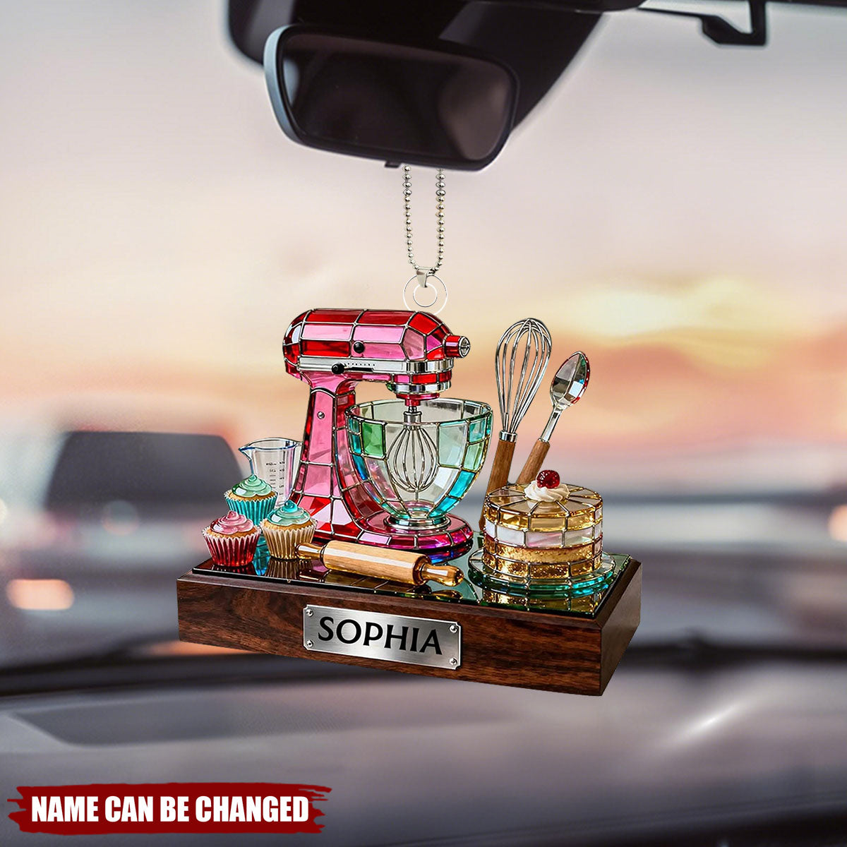 Personalized Baking Mixer Car Ornament, Colorful Acrylic Kitchen Decor with Custom Name