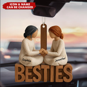 Besties Forever Together - Personalized Wooden Car Ornament - Gift For Best Friends